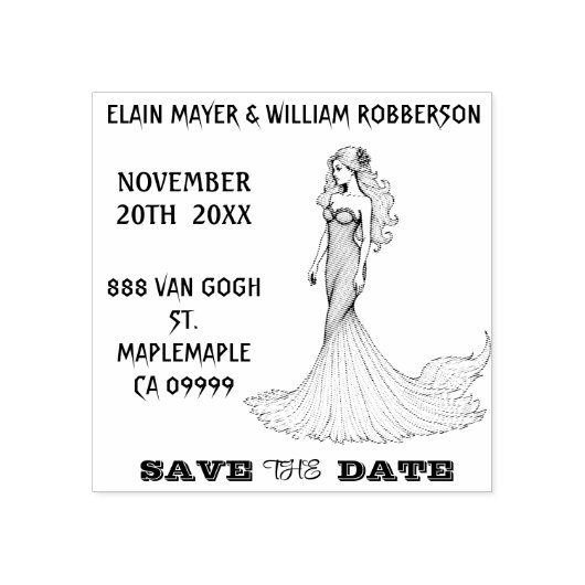 mooie zeemeermin Bewaar de datum Rubberstempel (Afrduk)