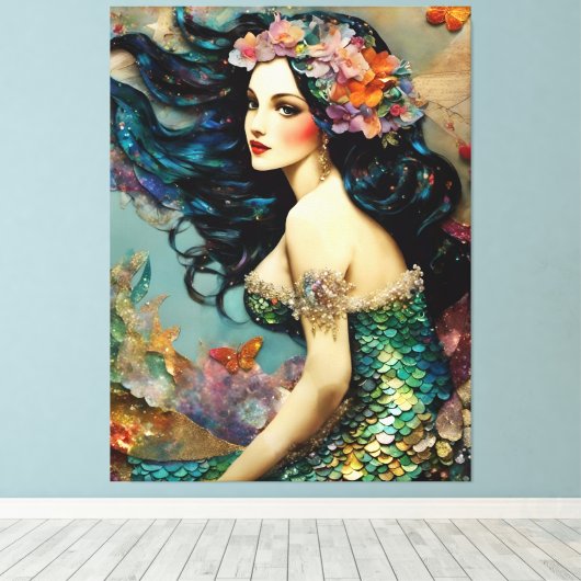 Mooie zeemeermin canvas afdruk (Insitu (Houten vloer))