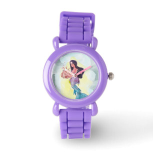Mooie zeemeermin die een harp speelt horloge