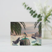 Mooie zeemeermin die op een rots zit briefkaart (Staand voorkant)