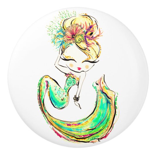 Mooie Zeemeermin Fashionista Glam Girl Ceramic Ce Keramische Knop (Voorkant)