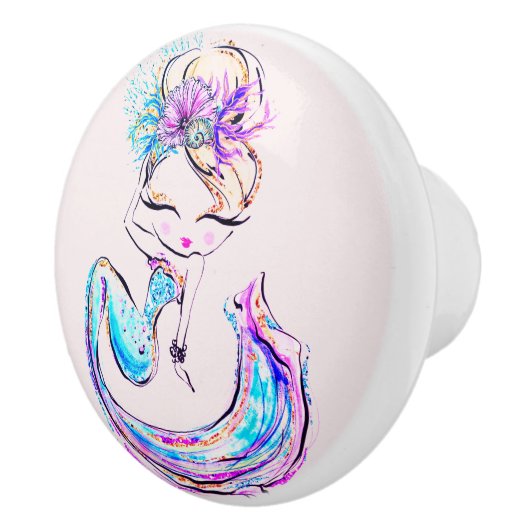 Mooie Zeemeermin Fashionista Glam Girl Ceramic Keramische Knop (Rechts)