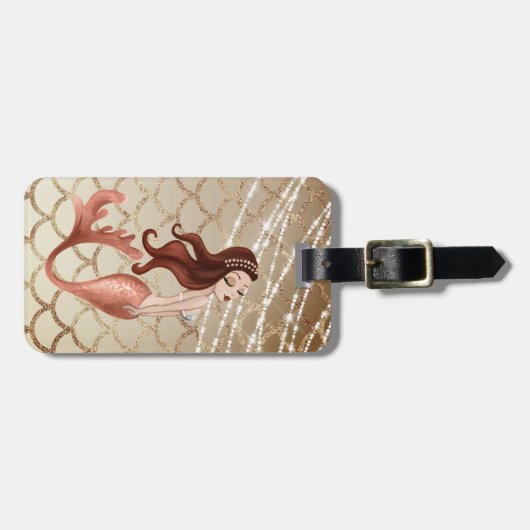 Mooie zeemeermin in Roos Gold en Seashells Bagagelabel (Voorkant horizontaal)