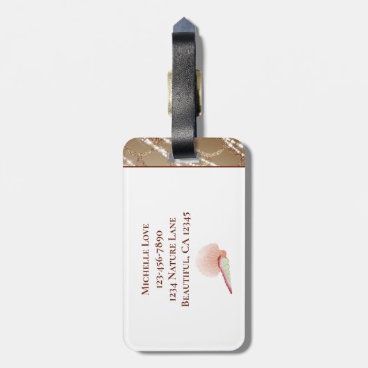 Mooie zeemeermin in Roos Gold en Seashells Bagagelabel (Achterkant verticaal)