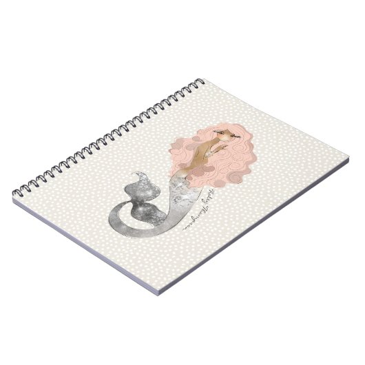 Mooie zeemeermin in roze lucht met Jouw naam Notitieboek (Linkerzijde)