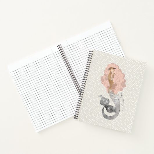 Mooie zeemeermin in roze lucht met Jouw naam Notitieboek (Binnen)