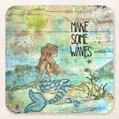 Mooie zeemeermin maakt wat golven papier Onderzett Kartonnen Onderzetters (Voorkant)
