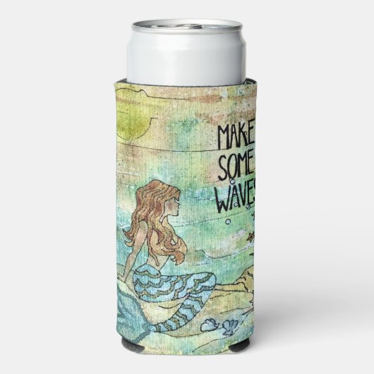 Mooie zeemeermin maakt wat golven seltzer blikjeskoeler (Seltzer Achterkant)