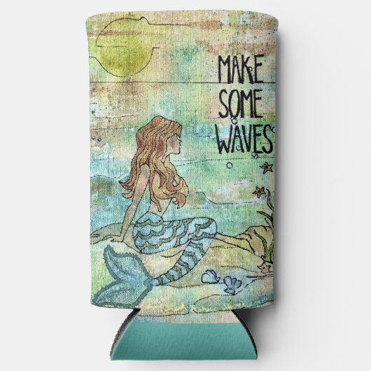 Mooie zeemeermin maakt wat golven seltzer blikjeskoeler (Voorkant)