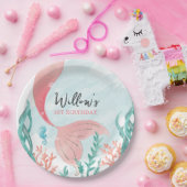 Mooie Zeemeermin Meisje Verjaardag Ronde Papier Bo Papieren Bordje (Feest)