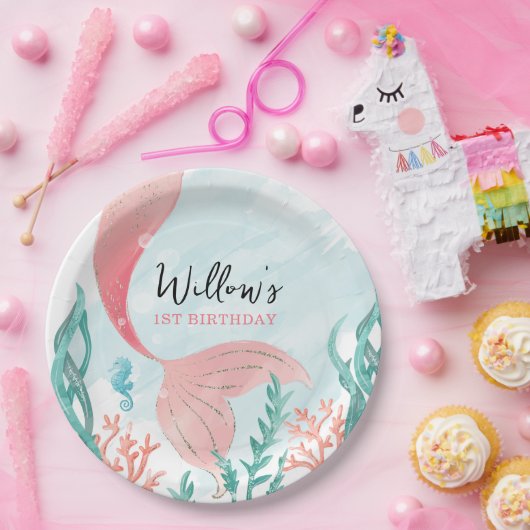 Mooie Zeemeermin Meisje Verjaardag Ronde Papier Bo Papieren Bordje (Feest)
