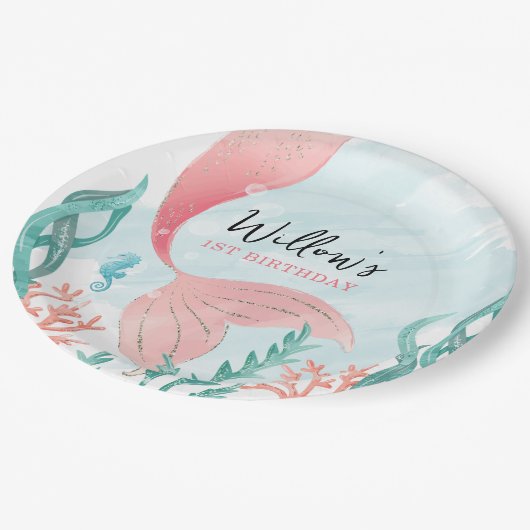 Mooie Zeemeermin Meisje Verjaardag Ronde Papier Bo Papieren Bordje (Gekanteld)