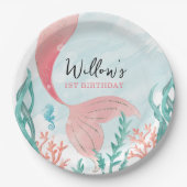 Mooie Zeemeermin Meisje Verjaardag Ronde Papier Bo Papieren Bordje (Voorkant)