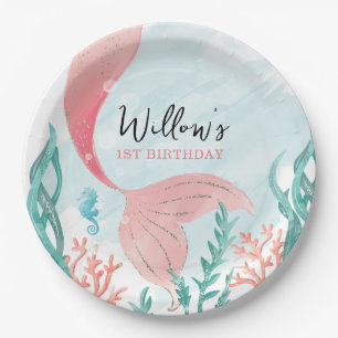 Mooie Zeemeermin Meisje Verjaardag Ronde Papier Bo Papieren Bordje