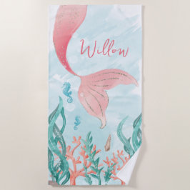 Mooie zeemeermin meisje verjaardag strand handdoek
