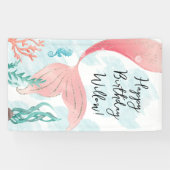 Mooie Zeemeermin Meisje Verjaardag Vinyl Banner (Horizontaal)