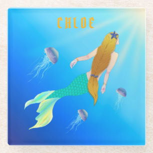 Mooie zeemeermin met Golden Hair Glass Onderzetter