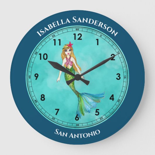 Mooie zeemeermin met Long Blonde Hair Grote Klok (Voorkant)