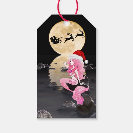 Mooie Zeemeermin met Santa Hat Vrolijk Kerstfeest Cadeaulabel (Voorkant)