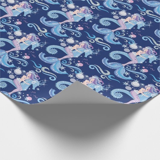 Mooie zeemeermin op een zeepaard onder water cadeaupapier (Hoek)