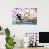 Mooie Zeemeermin op Steiger Poster Print (Thuiskantoor)