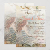 Mooie Zeemeermin  Sweet 16 Verjaardag Uitnodigen Kaart (Voorkant / Achterkant)