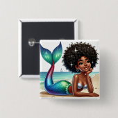 Mooie zeemeermin vierkante button 5,1 cm (Voorkant /achterkant)