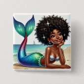 Mooie zeemeermin vierkante button 5,1 cm (Voorkant)