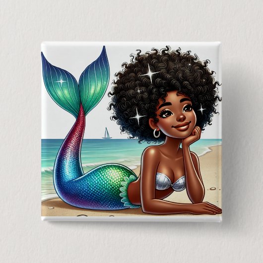 Mooie zeemeermin vierkante button 5,1 cm (Voorkant)