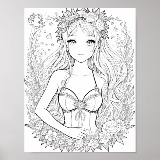 Mooie Zeemeermin Volwassen Kleuren Poster (Voorkant)