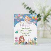 Mooie Zeemeermin Waterverf Geboortagsuitnodiging Briefkaart (Staand voorkant)