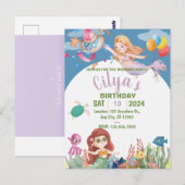 Mooie zeemeermin waterverf verjaardagsuitnodiging briefkaart (Voorkant / Achterkant)