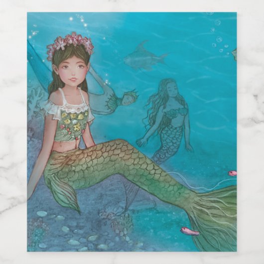 Mooie zeemeermin wijn etiket (Enkel label)