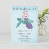 Mooie Zeemeermin Zittend op een Zeeen Schildpad Kaart (Staand voorkant)