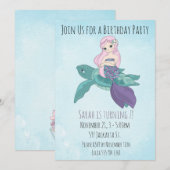 Mooie Zeemeermin Zittend op een Zeeen Schildpad Kaart (Voorkant / Achterkant)