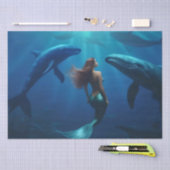 Mooie zeemeermin zwemmen met bultrug walvissen, tissuepapier (Craft)