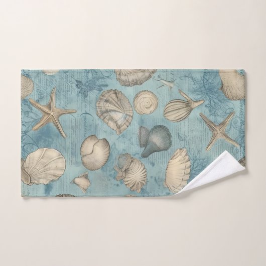 Mooie zeeschelpen in blauw bad handdoek (Handdoek)