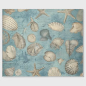 Mooie  zeeschelpen in blauw cadeaupapier (Vlak)