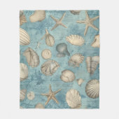 Mooie  zeeschelpen in blauw fleece deken (Voorkant)