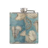 Mooie zeeschelpen in blauw heupfles (Achterkant)