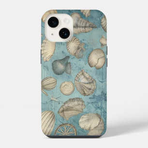 Mooie zeeschelpen in blauw iPhone 14 hoesje