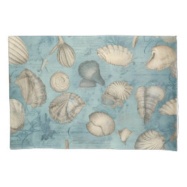 Mooie  zeeschelpen in blauw kussensloop