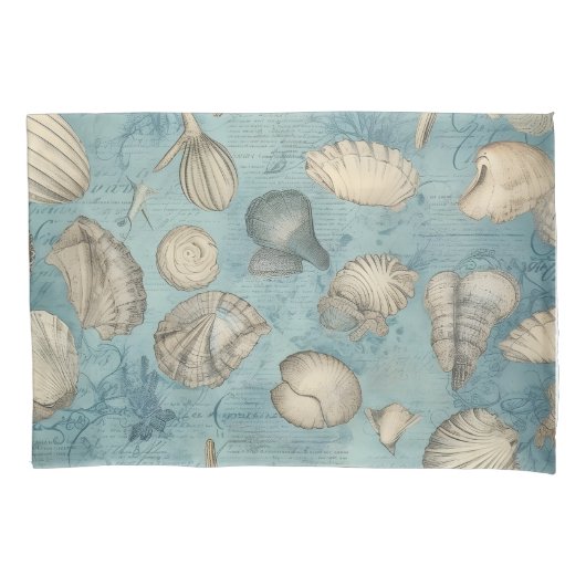 Mooie  zeeschelpen in blauw kussensloop (Voorkant)
