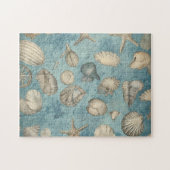 Mooie  zeeschelpen in blauw legpuzzel (Horizontaal)