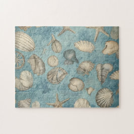 Mooie  zeeschelpen in blauw legpuzzel
