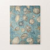 Mooie  zeeschelpen in blauw legpuzzel (Verticaal)