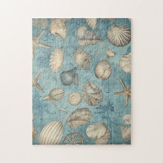 Mooie  zeeschelpen in blauw legpuzzel (Verticaal)