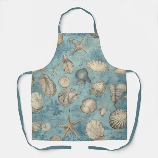 Mooie zeeschelpen in blauw schort (Voorkant)
