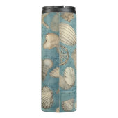 Mooie zeeschelpen in blauw thermosbeker (Achterkant)