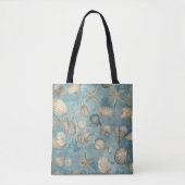 Mooie zeeschelpen in blauw tote bag (Voorkant)